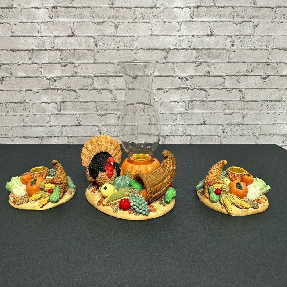 Thanksgiving Fall Harvest Candle 3 Piece Set Turkey Holiday Decor